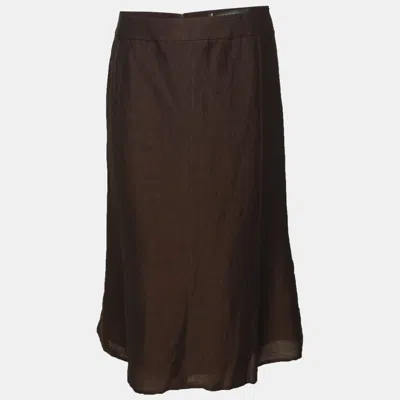 Pre-owned Marina Rinaldi Dark Brown Linen Blend Maxi Skirt L