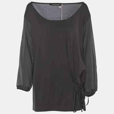 Pre-owned Marina Rinaldi Dark Grey Stretch Knit Scoop Neck Tops Xl In Gray