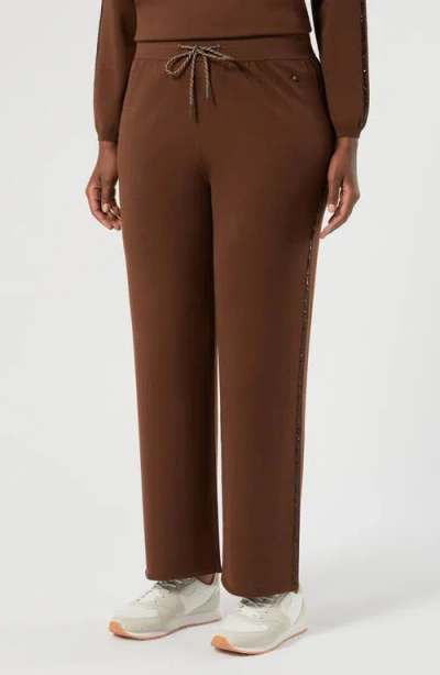 Marina Rinaldi Destino Sequin Side Stripe Knit Pants In Brown