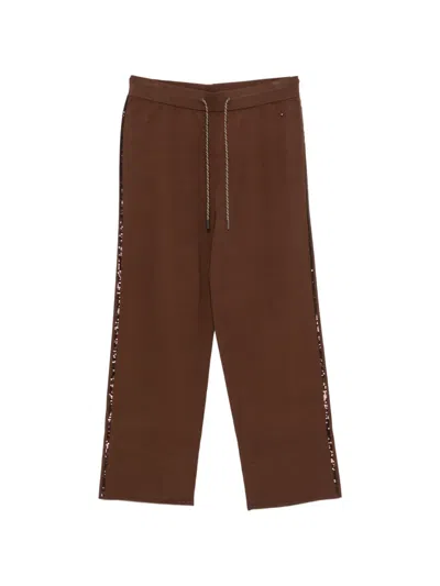 Marina Rinaldi Destino Sequin-embellished Drawstring Track Pants In Brown