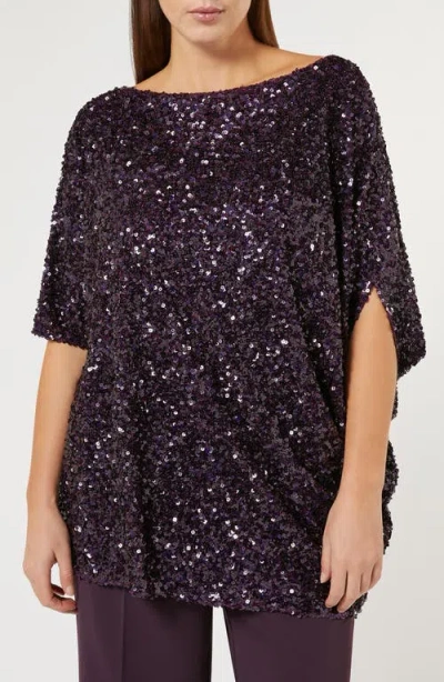 Marina Rinaldi Dorotea Sequin Tunic Top In Bordeaux