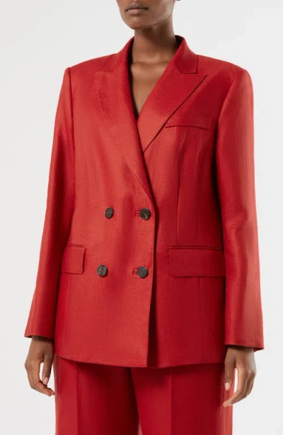 Marina Rinaldi Double Breasted Linen Twill Blazer In Red