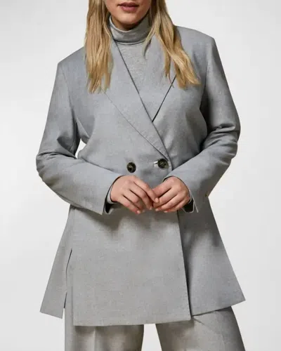 Marina Rinaldi Double Breasted Wool Blazer Jacket In Light Gray In Multi