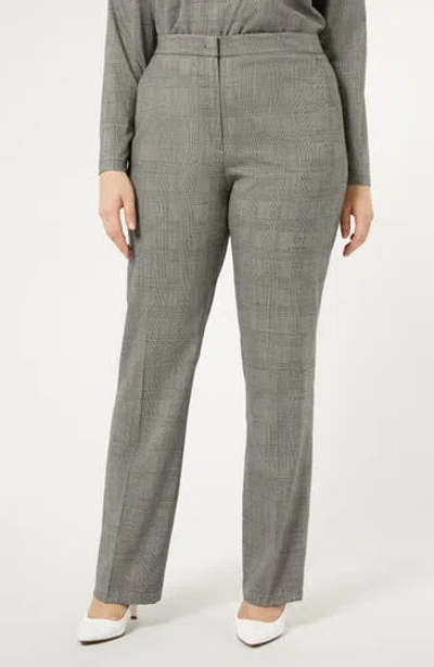 Marina Rinaldi Edwige Check Straight Leg Wool Blend Pants In Gray