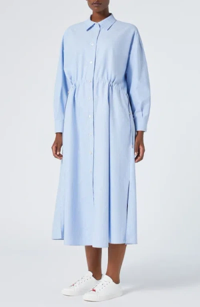 Marina Rinaldi Egizi Diamante Long Sleeve Cotton Shirtdress In Light Blue