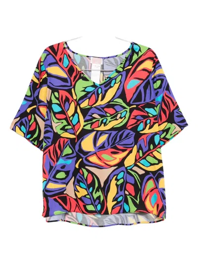 Marina Rinaldi Elena Leaf-print V-neck Top In Multi