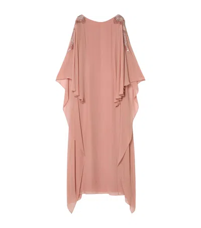 Marina Rinaldi Embellished Caped Gown In Pink