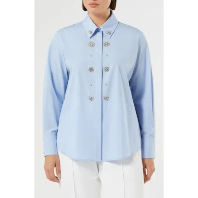 Marina Rinaldi Embellished Cotton Button-up Shirt In Blue
