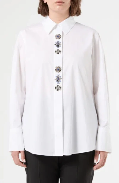 Marina Rinaldi Embellished Cotton Shirt In Optical White