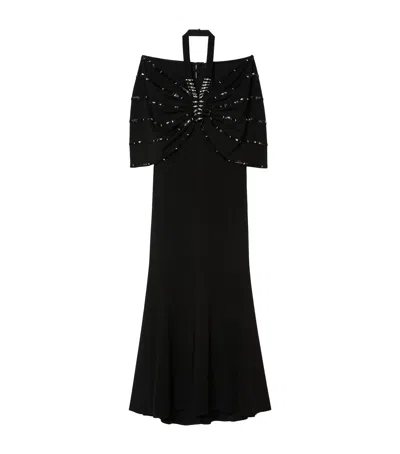 Marina Rinaldi Embellished Halterneck Maxi Dress And Cape In Black