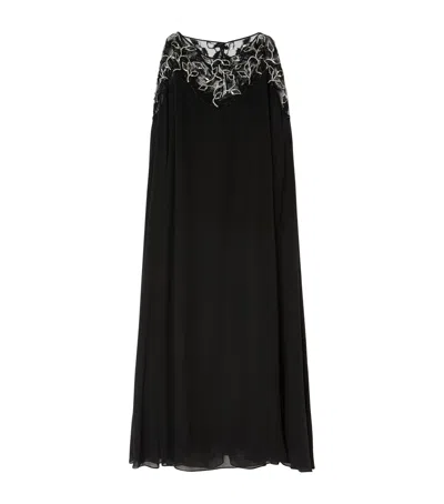 Marina Rinaldi Embellished Maxi Dress And Cape In Black