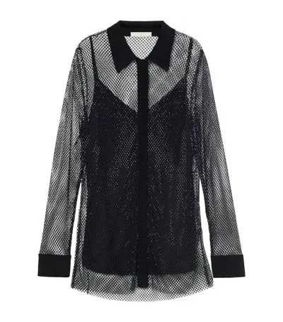 Marina Rinaldi Embellished Mesh Shirt In Navy