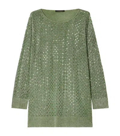 Marina Rinaldi Embellished Rhinestone Sweater In Green