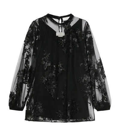 Marina Rinaldi Embellished Sheer Layered Blouse In Black
