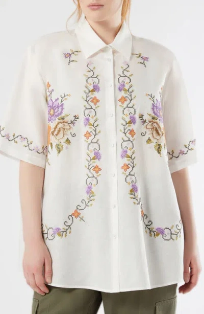 Marina Rinaldi Emblema Woven Shirt In White