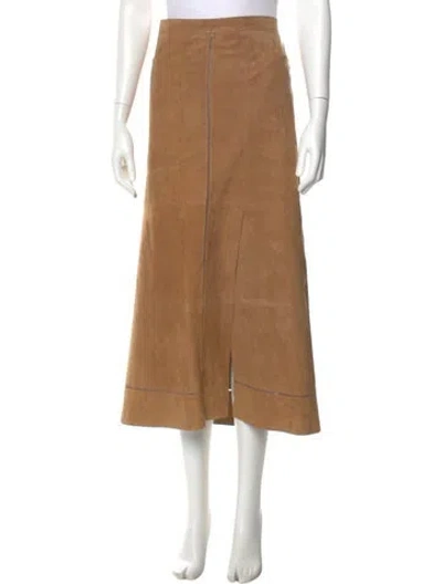 Pre-owned Marina Rinaldi Embroidered Accent Midi Length Skirt In Neutral