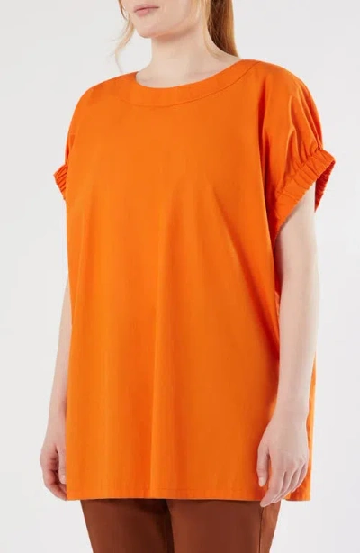 Marina Rinaldi Epoca Cotton Poplin Top In Orange