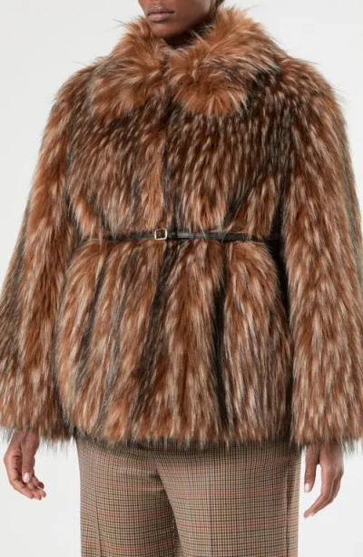 Marina Rinaldi Erosi Faux Fur Short Coat In Camel