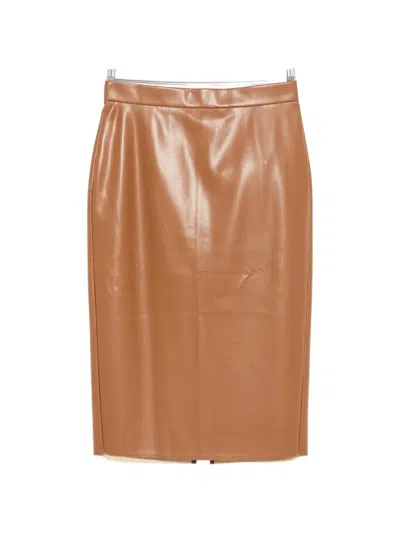 Marina Rinaldi Falasco Faux-leather Midi Pencil Skirt In Brown