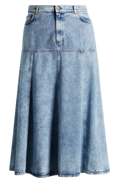 MARINA RINALDI FASCIA PLEATED A-LINE DENIM SKIRT