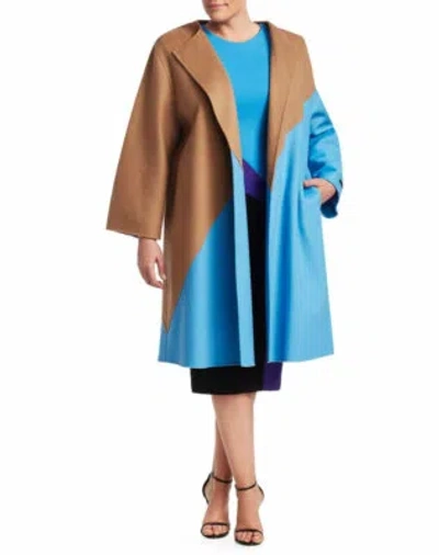 Pre-owned Marina Rinaldi Fausto Puglisi X  Women's Camel Telefilm Coat $2600 In Camel/blue
