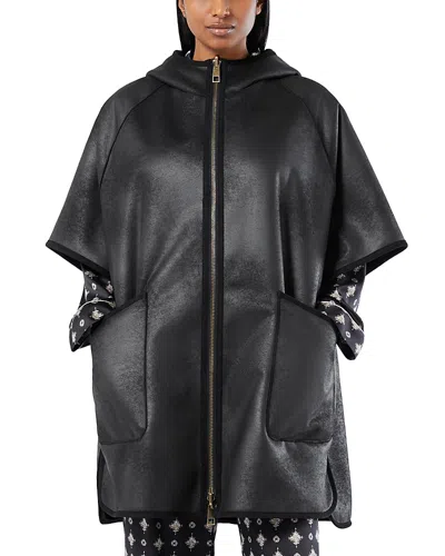 Marina Rinaldi Gel Reversible Faux Fur Hooded Cape In Black