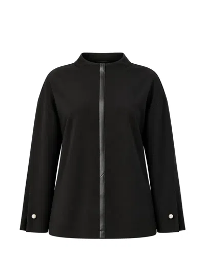 Marina Rinaldi Faux-leather Trim Pearl-embellished Top In Blue