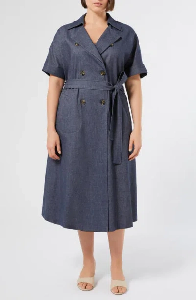 Marina Rinaldi Favilla Double Breasted Cotton & Linen Shirtdress In Black