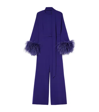 Marina Rinaldi Feather-trim Jumpsuit In Purple
