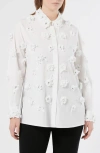 Marina Rinaldi Fidato Crystal Flower Button-up Shirt In White