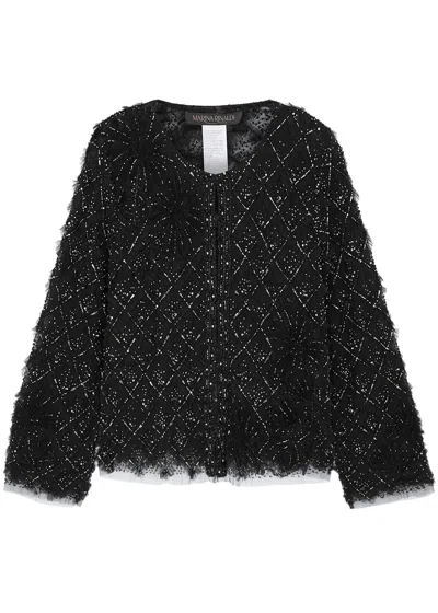 Marina Rinaldi Filmato Ruffled Embellished Tulle Jacket In Black