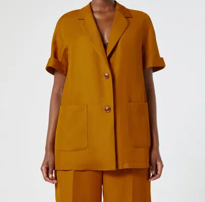 Marina Rinaldi Fingere Short Sleeve Twill Jacket In Brown