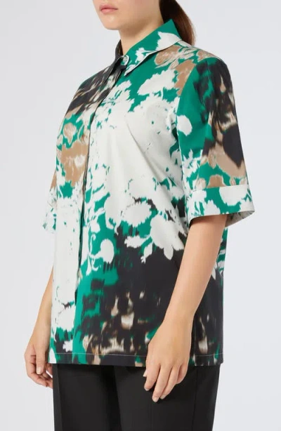 Marina Rinaldi Finito Abstract Print Stretch Cotton Button-up Shirt In White