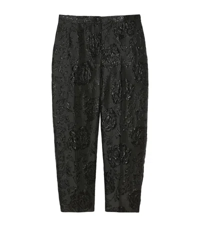 Marina Rinaldi Floral Jacquard Demetra Trousers In Black