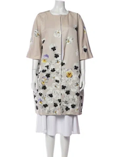 Pre-owned Marina Rinaldi Floral Print Coat In Neutrals