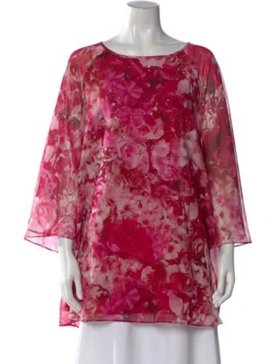 Pre-owned Marina Rinaldi Floral Print Crew Neck Top In Pink