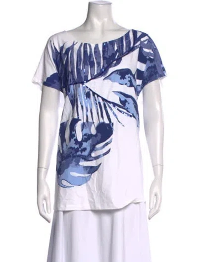 Pre-owned Marina Rinaldi Floral Print Crew Neck T-shirt W/ Tags In White