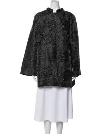 Pre-owned Marina Rinaldi Floral Print Jacket W/ Tags In Black