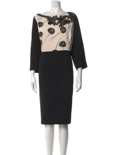 Pre-owned Marina Rinaldi Floral Print Knee-length Dress In Black