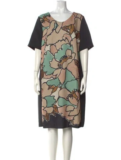 Pre-owned Marina Rinaldi Floral Print Knee-length Dress In Neutral