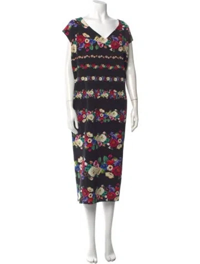 Pre-owned Marina Rinaldi Floral Print Long Dress In Black