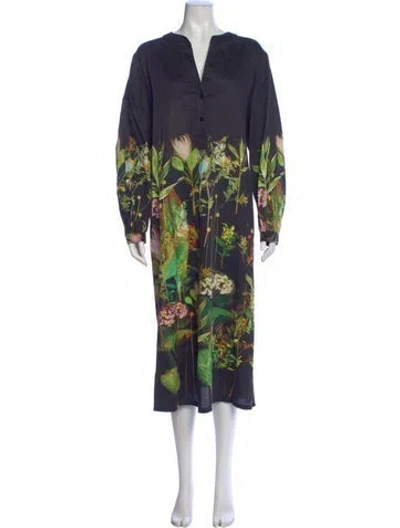 Pre-owned Marina Rinaldi Floral Print Long Dress In Blue