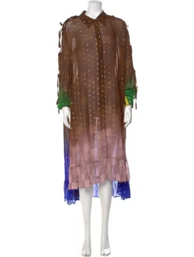 Pre-owned Marina Rinaldi Floral Print Long Dress In Brown