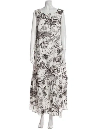 Pre-owned Marina Rinaldi Floral Print Long Dress In White
