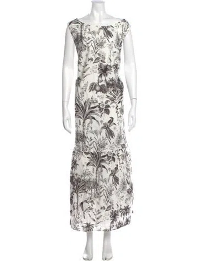 Pre-owned Marina Rinaldi Floral Print Long Dress In White