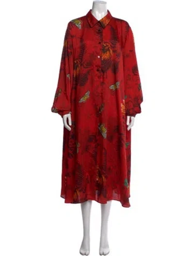 Pre-owned Marina Rinaldi Floral Print Midi Length Dress In Red