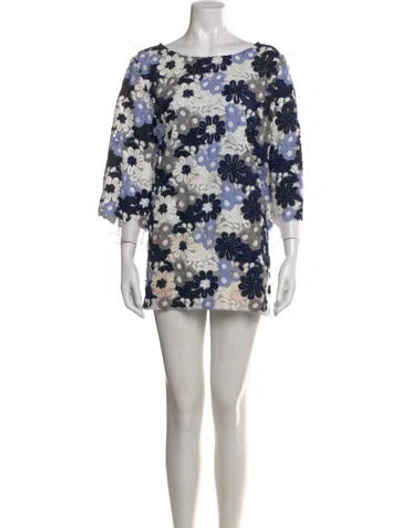 Pre-owned Marina Rinaldi Floral Print Mini Dress In Blue