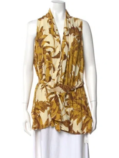 Pre-owned Marina Rinaldi Floral Print Open Front Top In Yellow