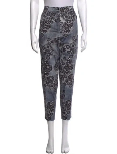 Pre-owned Marina Rinaldi Floral Print Straight Leg Pants In Blue