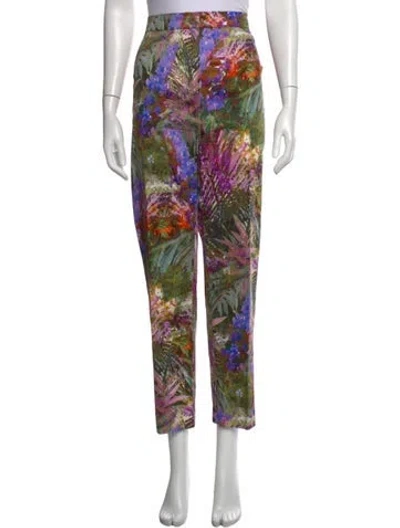 Pre-owned Marina Rinaldi Floral Print Straight Leg Pants In Green